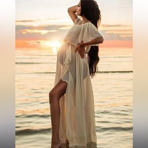 Momyknows Boho Lace Summer Maternity Dress - Apricot